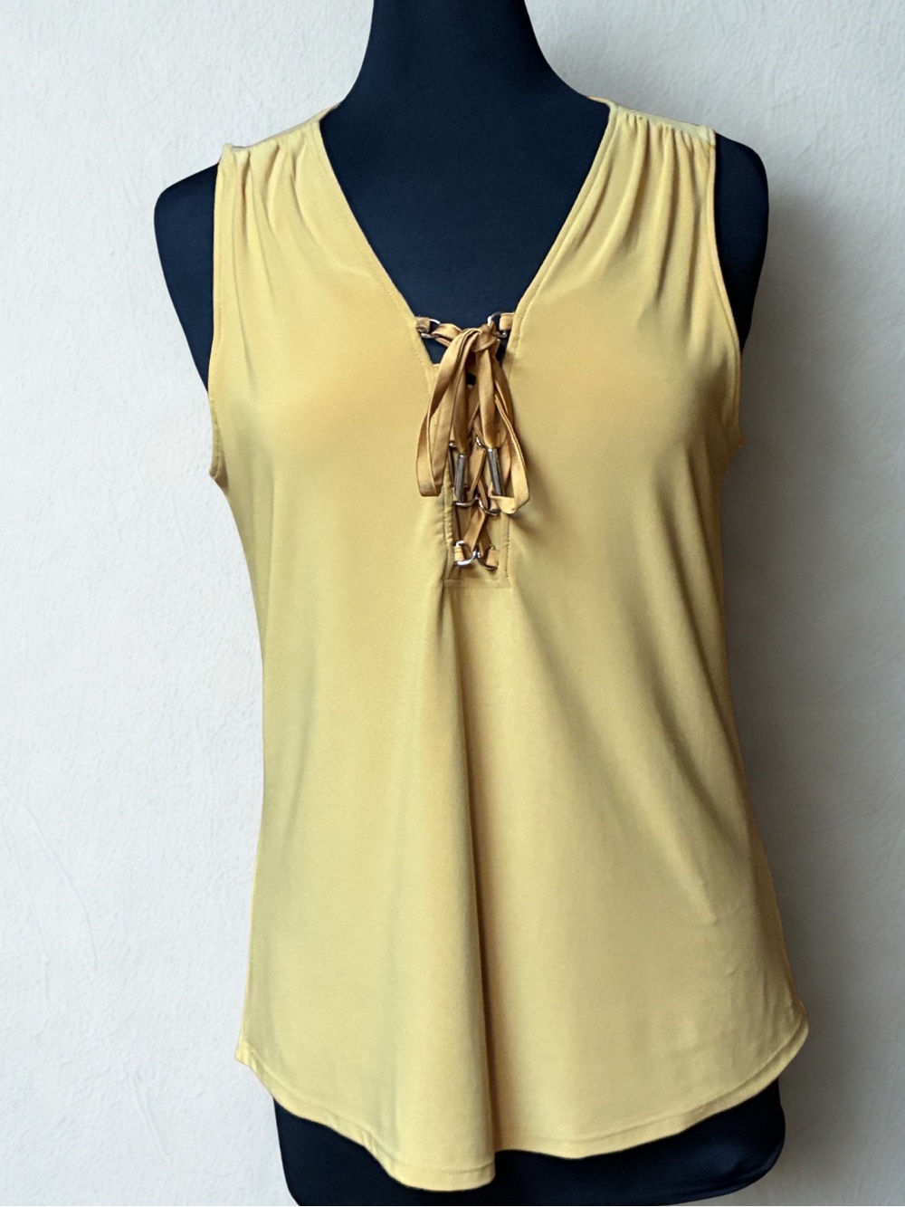 White House Black Market Mustard Lace-Up V-Neck Sleeveless Tank